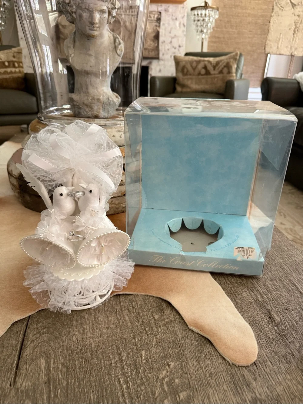 Vintage Coast Novelty Love Birds White Wedding Bell Cake Topper with Doves